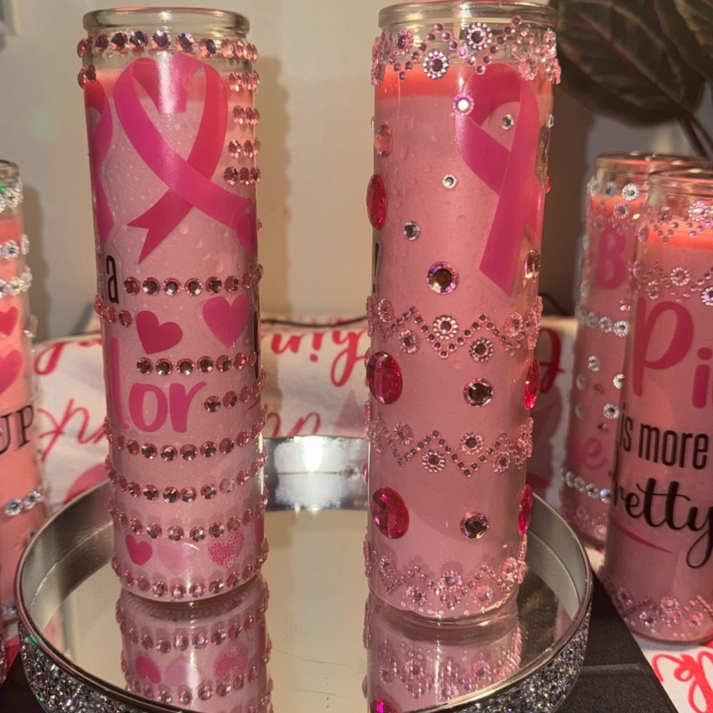 BREAST CANCER AWARENESS BLINGED OUT CANDLES TO REMEMBER OUR LOVED ONES💗🎀🎗️ 🥊 - Picture 5 of 11